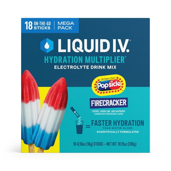 Liquid I.V. Popsicle Firecracker Hydration Multiplier Powdered Electrolyte Drink Mix, 18 Count Packets