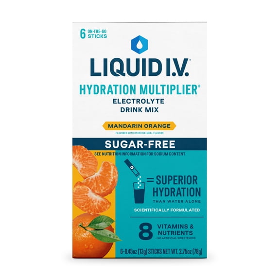 Liquid I.V. Mandarin Orange Hydration Multiplier Sugar-Free Electrolyte Powder Drink Mix, 6 Count Packets