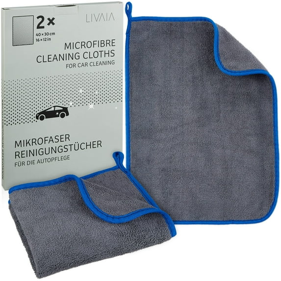"LIVAIA Car Care: 2 Microfiber Cleaning Cloths for Cars – Car Wash Cloths for Cleaning, Car Cleaning Products, Car Wash Kit".