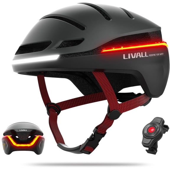 LIVALL EVO21 Smart Bike Helmet with LED Turn Signals & Brake Lights, Ultra-Lightweight (0.77lbs/350g) Aerodynamic Bicycle Helmet, Auto On/Off, IPX5 Waterproof - Black, Size Medium (21-22")