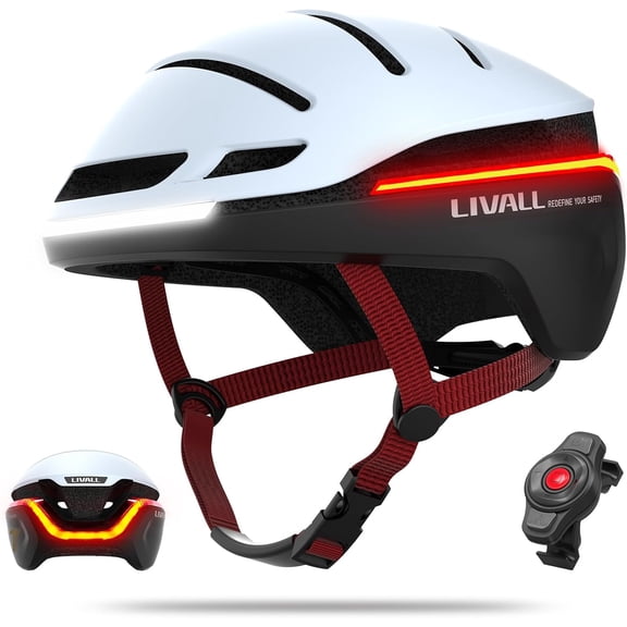 LIVALL EVO21 Smart Bike Helmet with LED Turn Signals & Brake Lights, Ultra-Lightweight (0.77lbs/350g) Aerodynamic Bicycle Helmet, Auto On/Off, IPX5 Waterproof - White, Medium (21-22 in)