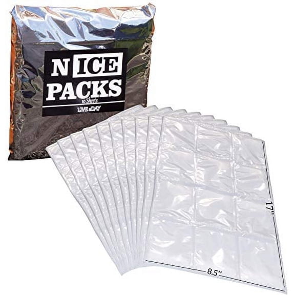 LIVE 2DAY Nice Packs Dry Ice for Coolers - Lunch Box Ice Packs - Dry Ice for Shipping Frozen Food - 120 Ice Packs for Lunch Bags - Reusable Ice Packs - 10 Large Sheets, Long Lasting, Flexible