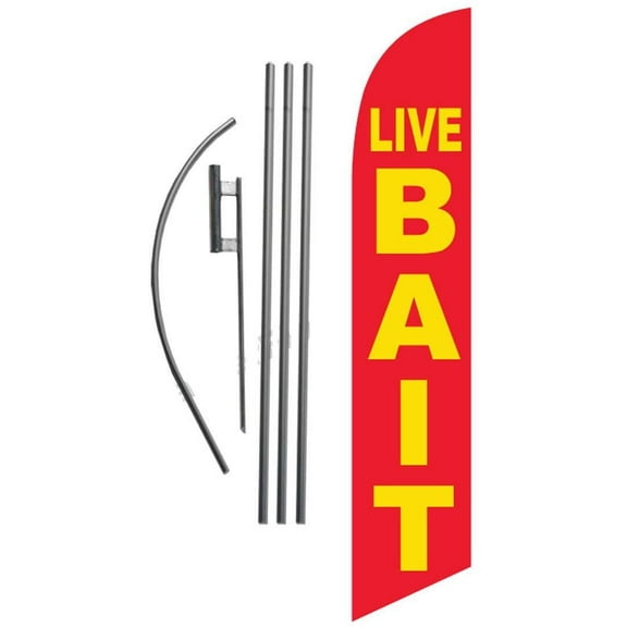 LIVE BAIT fishing 15ft Feather Banner Swooper Flag Kit - INCLUDES 15FT POLE KIT w/GROUND SPIKE