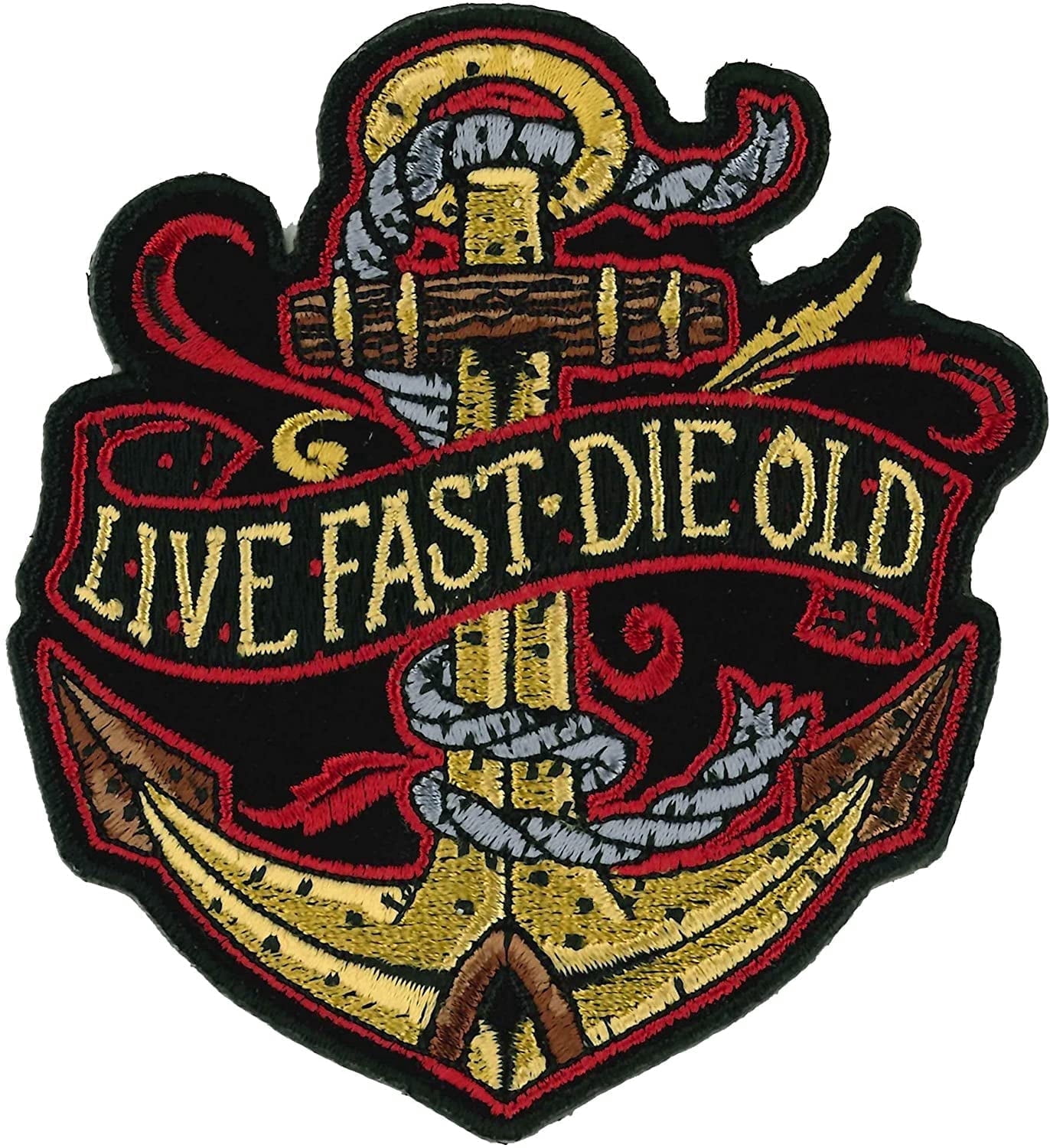 LIVE FAST DIE OLD ANCHOR, PATCH - High Thread Iron-On Heat Sealed Backing Sew-On Biker's Patch - 3.5" x 4"