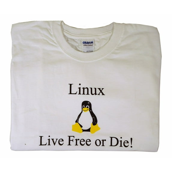 LIVE FREE OR DIE! Tux Linux Penguin T-Shirt Large
