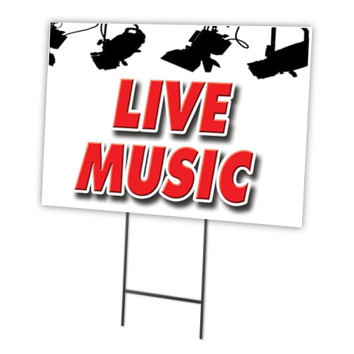 LIVE MUSIC 12"x16" Yard Sign & Stake | Advertise Your Business | Stake Included Image On Front Only | Made in The USA