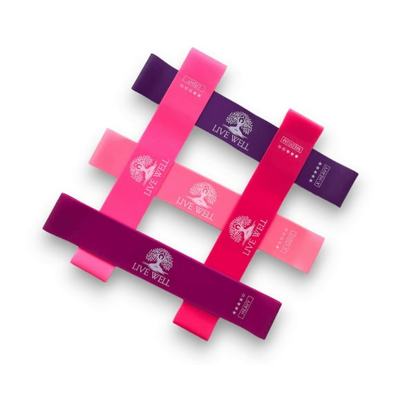 LIVE WELL SLIM & TONE Elastic Resistance Bands- Exercise Bands for Legs and Butt, Set of 5