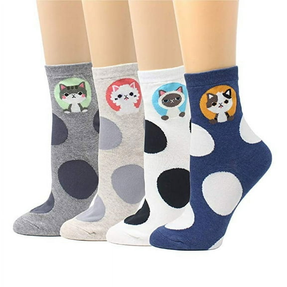 LIVEBEAR Women's 4/5 pack Cute Cat Large Print Funny Novelty Crew Socks Made In Korea