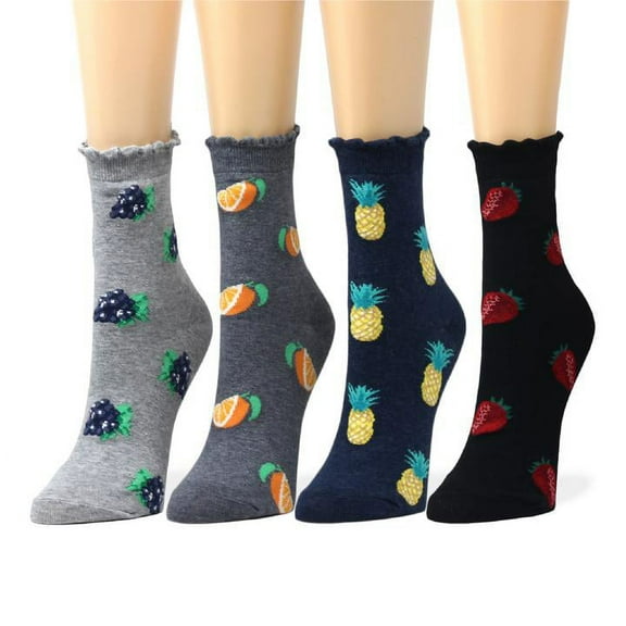 LIVEBEAR Women's 4/5 pack Cute Fruit Small Print Funny Novelty Crew Socks Made In Korea