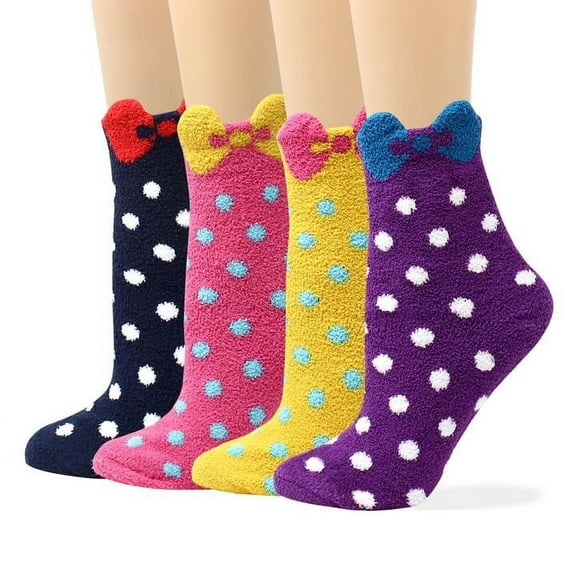 LIVEBEAR Women's 4/5 pack Cute Polka Dot Funny Novelty Crew Socks Made In Korea