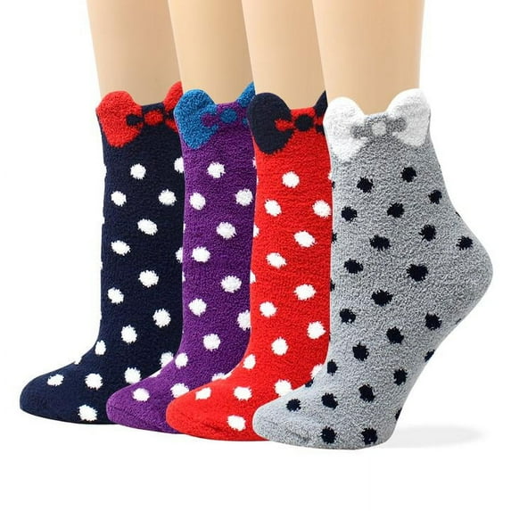 LIVEBEAR Women's 4/5 pack Cute Polka Dot Funny Novelty Crew Socks Made In Korea