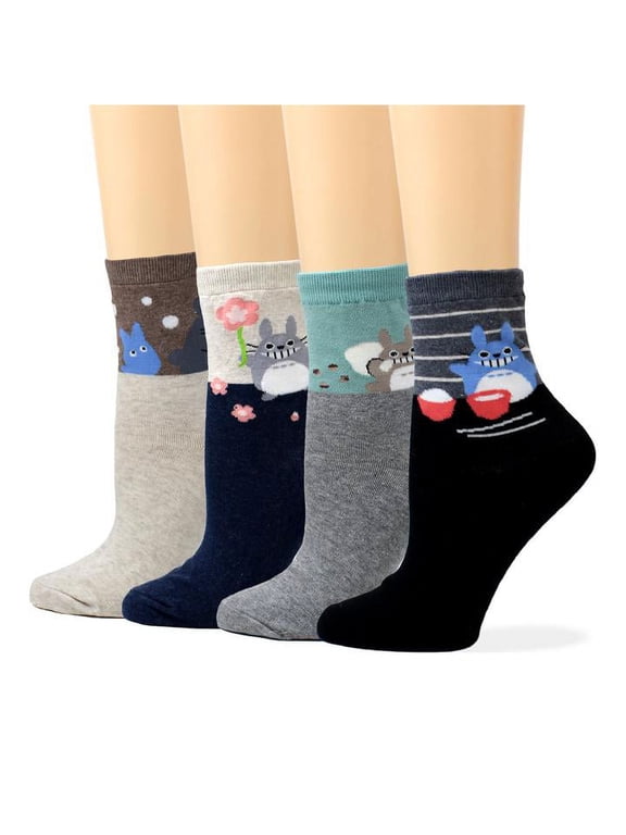 Women's 4/5 pack Cute Totoro Small Print Funny Novelty Crew Socks Made In Korea