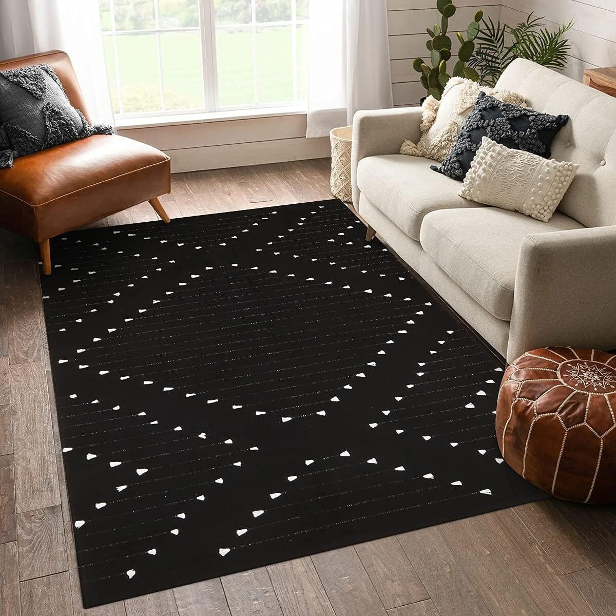 LIVEBOX Boho Bathroom Rug 4'x 6'Washable Black Rug Small Moroccan Throw ...