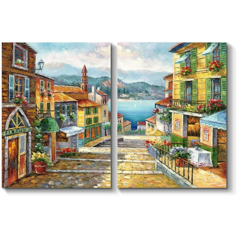 Colorful Italian Town Nestled Near The Sea Canvas Wall Art in 4 Sizes –  Mind Body Spirit