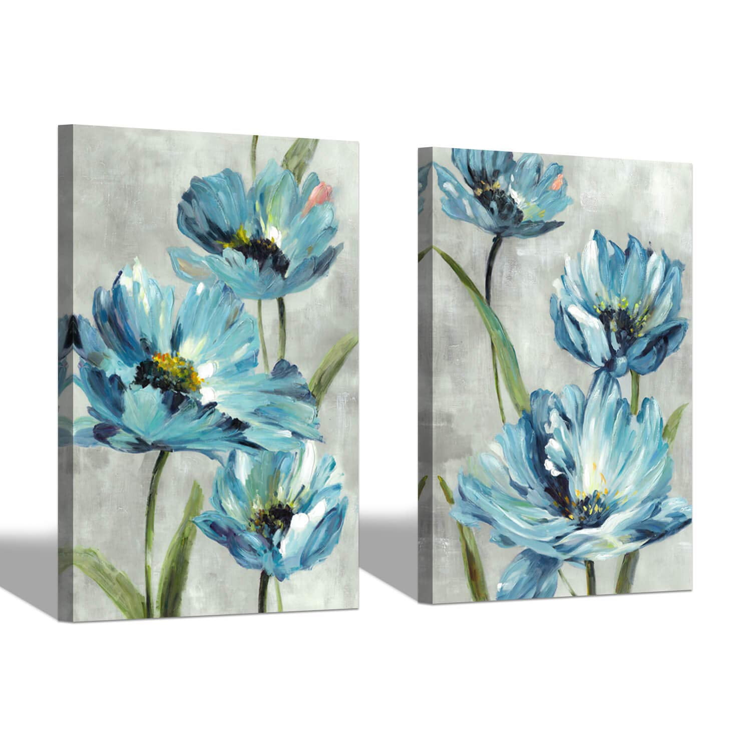 LIVEDITOR Abstract Floral Painting Green & Blue Blooming Flowers ...