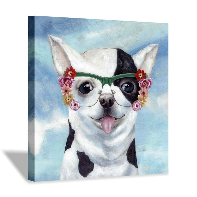 LIVEDITOR Pop Animal Pet Dog with Glasses Hand Painted Picture