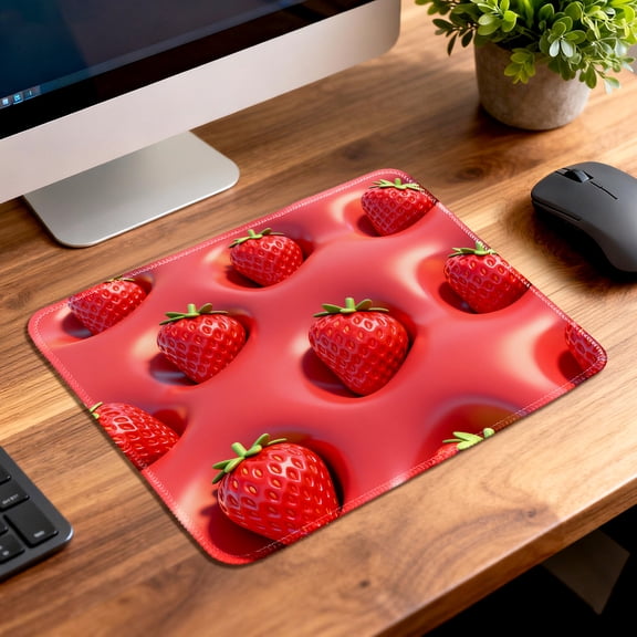 LIVEKEY 3D Strawberries Mouse Pad, Vibrant Red Anti-Slip Desk Mat with Lifelike Fruit Design, Eye-Catching Office Decor, 26x21cm