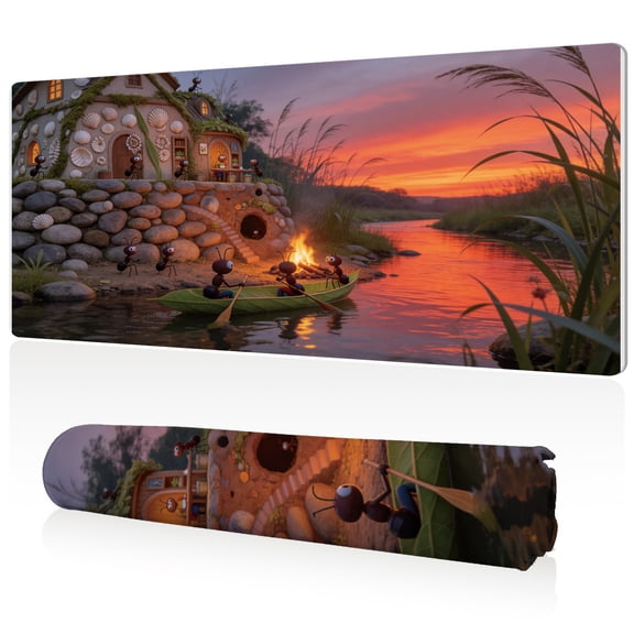 LIVEKEY Ant Village by River Mouse Pad 80x40x0.3cm Extra Large Full Desk Coverage Non Slip Durable Easy Clean Stitched Edges for Gaming and Office