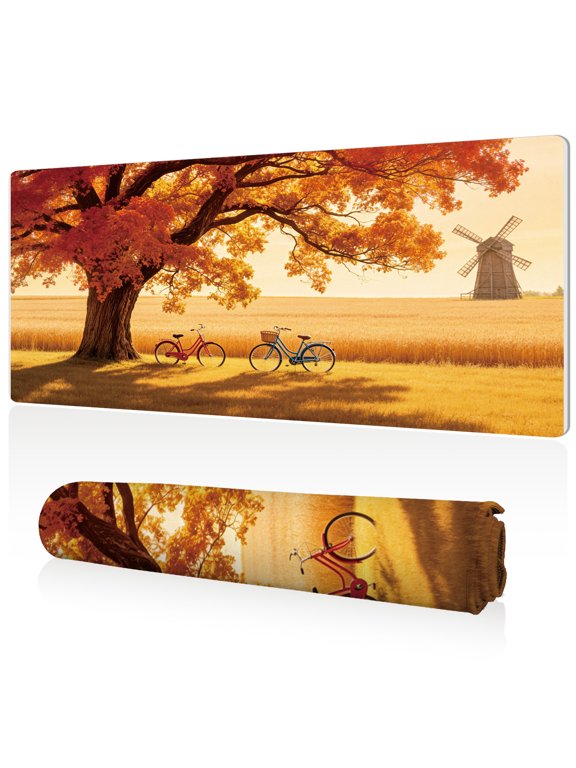 Autumn Landscape Mouse Pad 80x40x0.3cm Extra Large Full Desk Coverage Durable Easy Clean Non Slip Stitched Edges for Gaming and Office