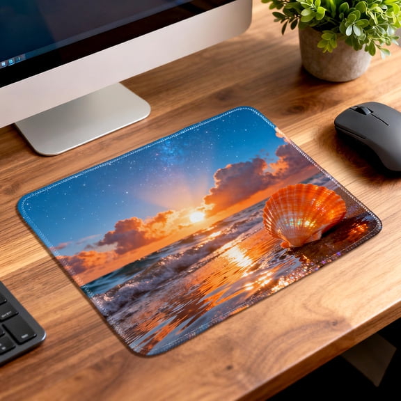 LIVEKEY Beach Sunset Glow Mouse Pad Non Slip Stitched Edge for Smooth Gaming and Office Use 26x21cm Ocean View Desk Mat