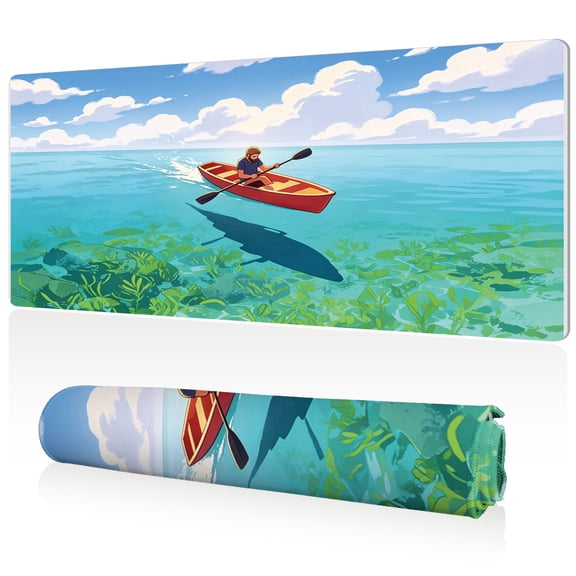 LIVEKEY Canoeing Sea Landscape Mouse Pad 80x40x0.3cm Extra Large Full Desk Coverage Non Slip Durable Easy Clean Stitched Edges for Gaming and Office