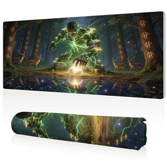 LIVEKEY Enchanted Forest Spirit Mouse Pad 80x40x0.3cm Extra Large Full Desk Coverage Non Slip Durable Easy Clean Stitched Edges Gaming Office Glowing Creature Design