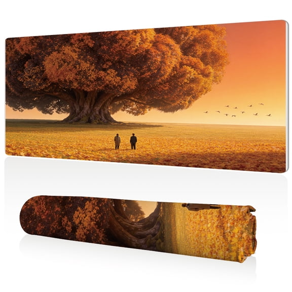 LIVEKEY Extra Large Mouse Pad 80x40x0.3cm Autumn Tree Silhouette with Golden Leaves Full Desk Coverage Non Slip Surface Durable Easy Clean Stitched Edges for Gaming and Office