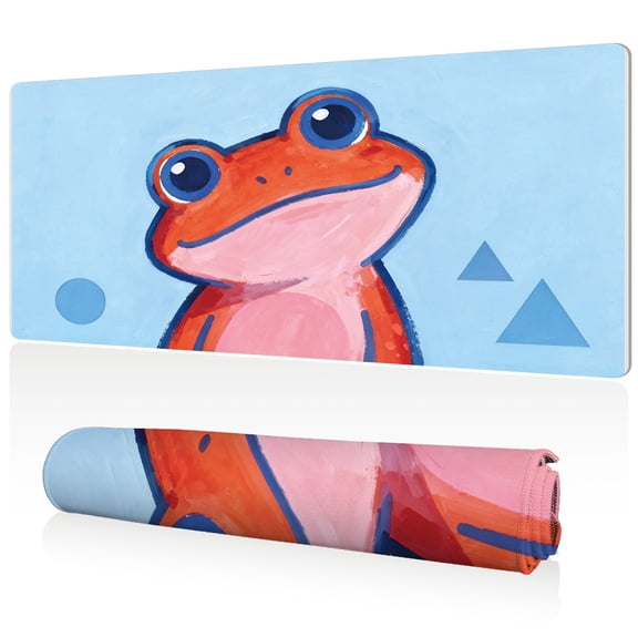LIVEKEY Extra Large Mouse Pad 80x40x0.3cm Cute Orange Frog Design Non Slip Full Desk Coverage Durable Easy Clean Stitched Edges for Gaming and Office