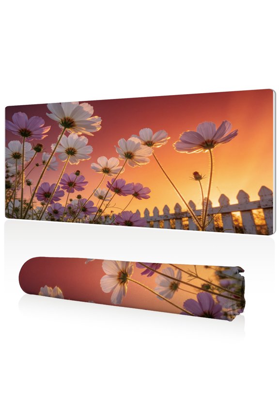 Extra Large Mouse Pad 80x40x0.3cm Floral Sunset Design Full Desk Coverage Non Slip Durable Easy Clean Stitched Edges for Gaming and Office