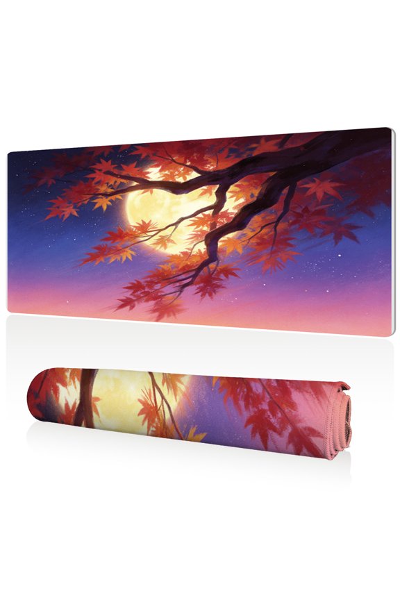 Extra Large Mouse Pad 80x40x0.3cm Starry Night Maple Tree with Full Moon Design Full Desk Coverage Non Slip Durable Easy Clean Stitched Edges for Gaming Office