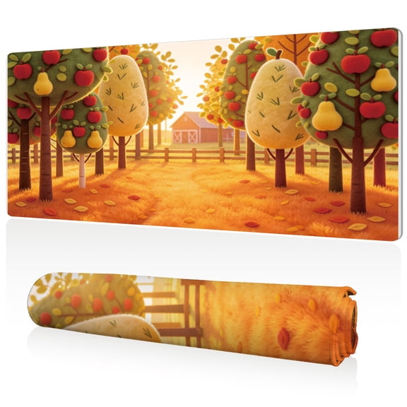 LIVEKEY Extra Large Mouse Pad Autumn Orchard Path 80x40x0.3cm Full Desk Coverage Non Slip Surface Durable Easy Clean Stitched Edges for Gaming and Office