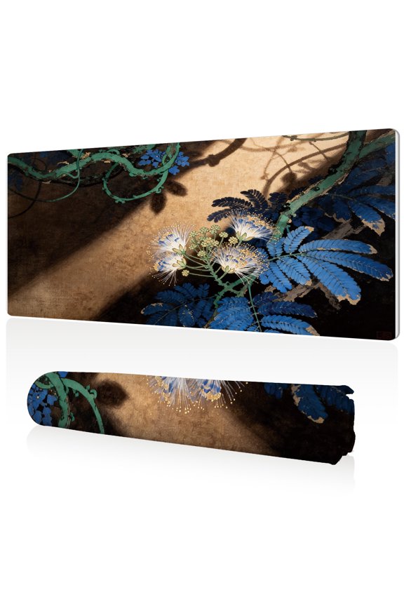 Extra Large Mouse Pad Blue White Floral Vine Scroll Design 80x40x0.3cm Full Desk Coverage Non Slip Durable Easy to Clean Stitched Edges for Gaming and Office