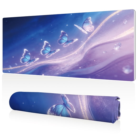 LIVEKEY Mouse Pad 80x40cm Extra Large Non Slip Stitched Durable Easy Clean Blue Butterflies Sparkling Waves Crystal Pattern for Gaming Office