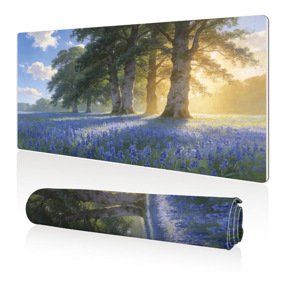 LIVEKEY Mouse Pad 80x40cm Extra Large Non Slip Stitched Durable Easy Clean Bluebell Field Big Trees Sunset Landscape for Gaming Office