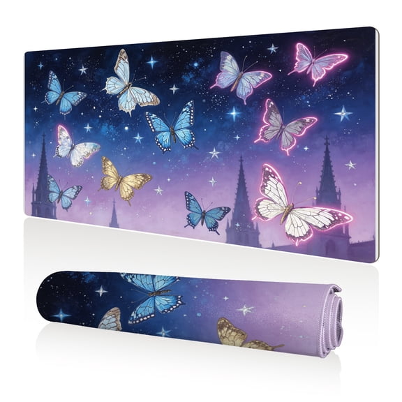 LIVEKEY Mouse Pad 80x40cm Extra Large Non Slip Stitched Durable Easy Clean Butterflies Castle Starry Sky for Gaming Office