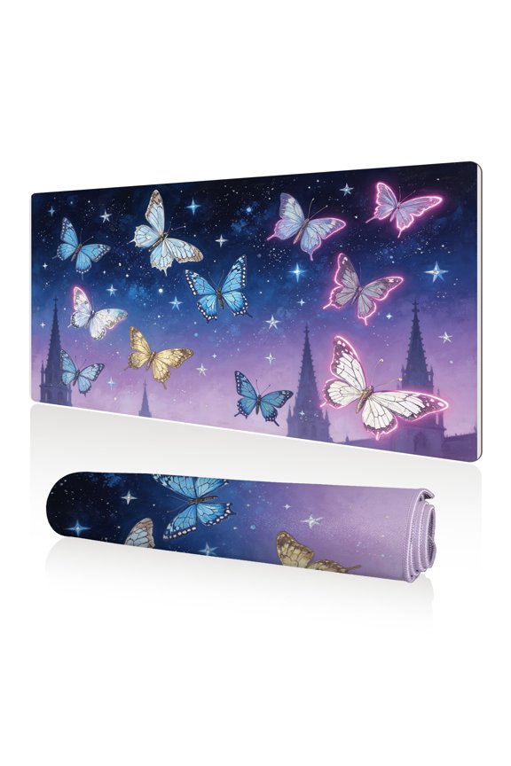 Mouse Pad 80x40cm Extra Large Non Slip Stitched Durable Easy Clean Butterflies Castle Starry Sky for Gaming Office