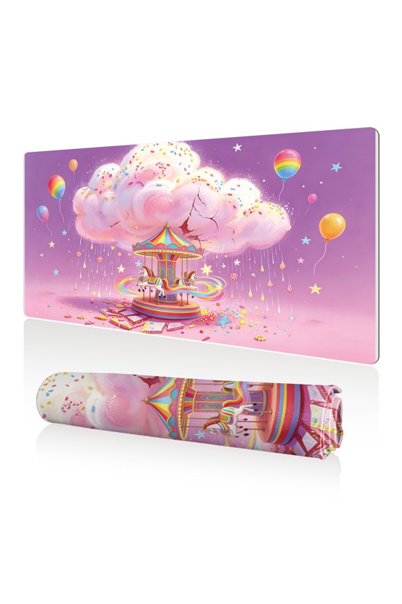 Mouse Pad 80x40cm Extra Large Non Slip Stitched Durable Easy Clean Carousel Cloud Candy Rainbow for Gaming Office