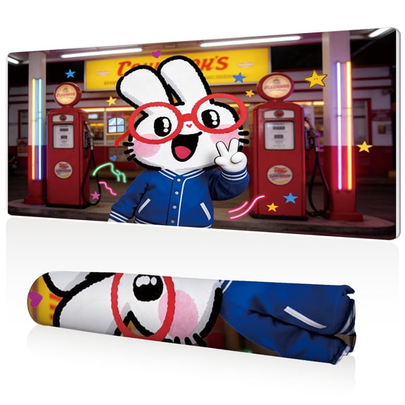 LIVEKEY Mouse Pad 80x40cm Extra Large Non Slip Stitched Durable Easy Clean Cartoon Rabbit Gas Station Retro Neon for Gaming Office
