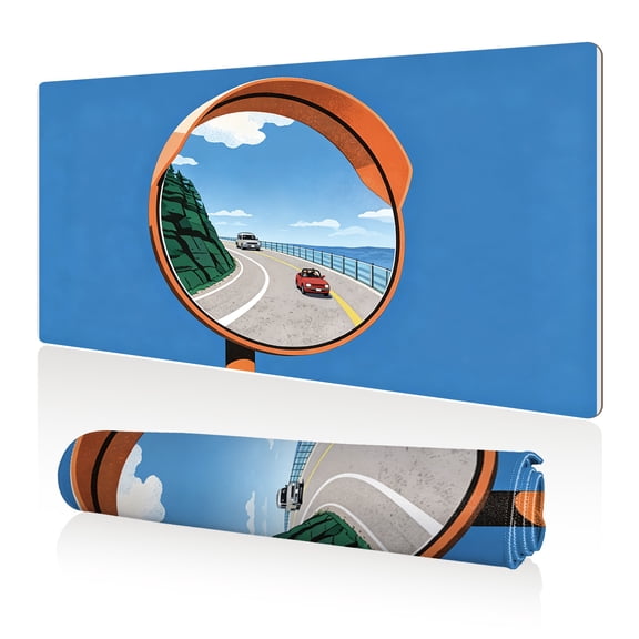 LIVEKEY Mouse Pad 80x40cm Extra Large Non Slip Stitched Durable Easy Clean Coastal Road Mirror Cars Green Mountain for Gaming Office