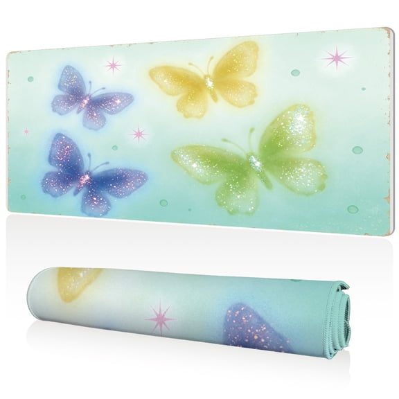 LIVEKEY Mouse Pad 80x40cm Extra Large Non Slip Stitched Durable Easy Clean Cute Butterfly Glitter Sparkle Stars for Gaming Office