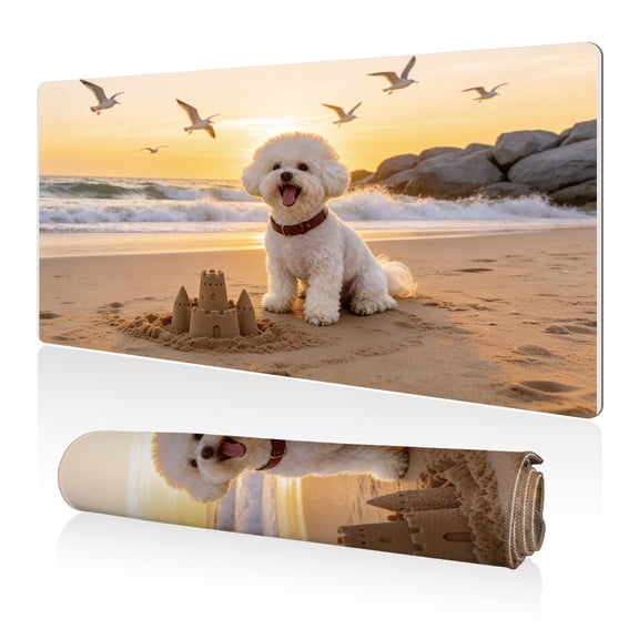 LIVEKEY Mouse Pad 80x40cm Extra Large Non Slip Stitched Durable Easy Clean Cute Dog Beach Sunset for Gaming Office