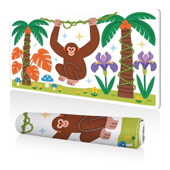 LIVEKEY Mouse Pad 80x40cm Extra Large Non Slip Stitched Durable Easy Clean Cute Monkey Jungle Palm Trees Vines Flowers Pattern for Gaming Office