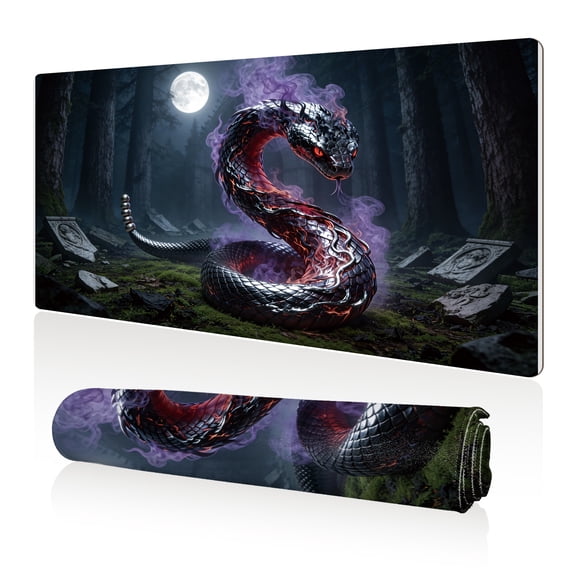 LIVEKEY Mouse Pad 80x40cm Extra Large Non Slip Stitched Durable Easy Clean Dark Forest Red Eyed Snake Purple Smoke Moonlight for Gaming Office