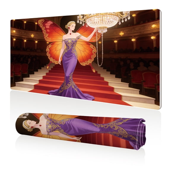 LIVEKEY Mouse Pad 80x40cm Extra Large Non Slip Stitched Durable Easy Clean Fairy Purple Gown Chandelier Opera for Gaming Office