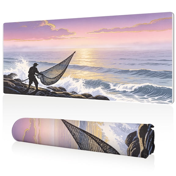 LIVEKEY Mouse Pad 80x40cm Extra Large Non Slip Stitched Durable Easy Clean Fisherman Net Ocean Sunset Pattern for Gaming Office