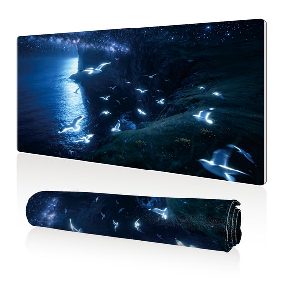 LIVEKEY Mouse Pad 80x40cm Extra Large Non Slip Stitched Durable Easy Clean Glowing Birds Cliff Seaside Galaxy for Gaming Office