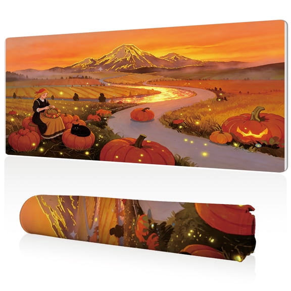LIVEKEY Mouse Pad 80x40cm Extra Large Non Slip Stitched Durable Easy Clean Halloween Pumpkin Field Mountain Sunset for Gaming Office
