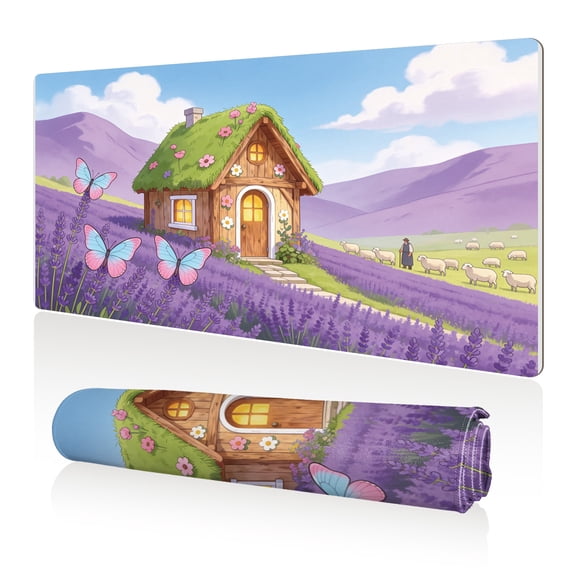 LIVEKEY Mouse Pad 80x40cm Extra Large Non Slip Stitched Durable Easy Clean Lavender Cottage Landscape for Gaming Office