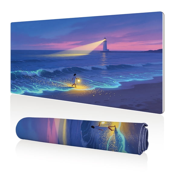 LIVEKEY Mouse Pad 80x40cm Extra Large Non Slip Stitched Durable Easy Clean Lighthouse Beach Night Scene for Gaming Office