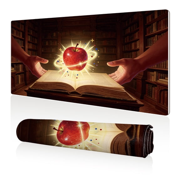 LIVEKEY Mouse Pad 80x40cm Extra Large Non Slip Stitched Durable Easy Clean Magical Apple Book Library Hands Glowing Pattern for Gaming Office